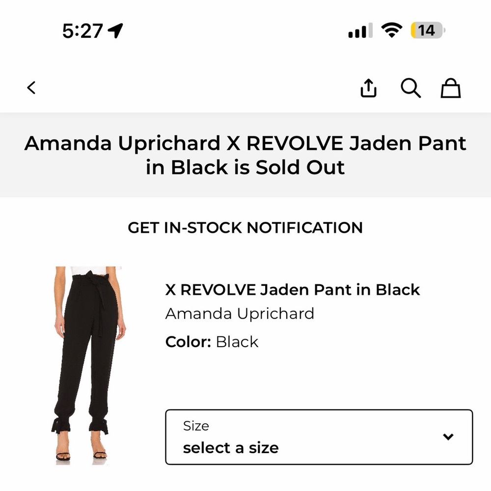 Amanda Uprichard Black High-Rise Tie-Waist Jogger Pants